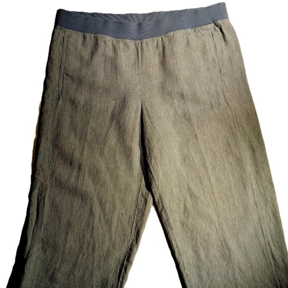 J. Jill Linen Pants sz Large Blue thin stripe Wide Leg Pull-On Pockets EXC - Picture 1 of 9